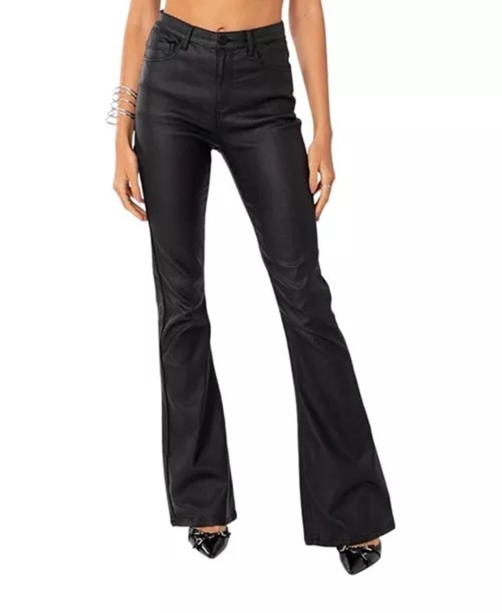 Edikted Luna high rise faux leather boot cut jeans XS